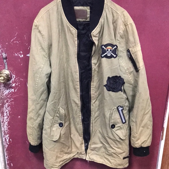 Society Olive Bomber Jacket with Black Accents - Picture 1 of 8